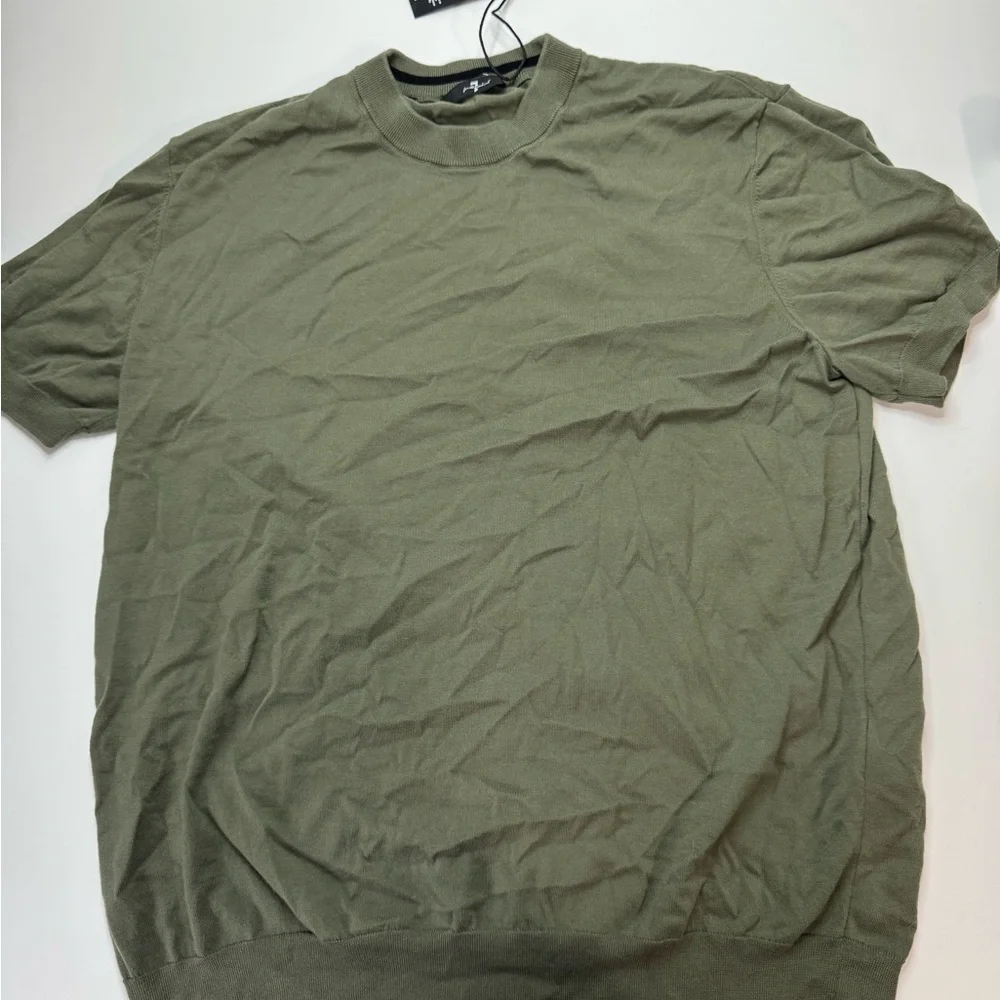 7 For All Mankind CLASSIC COTTON SHORT SLEEVE SWEATER Army Green Men’s Medium